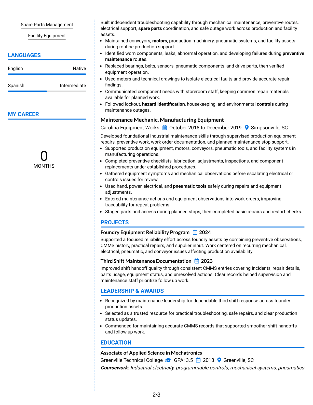 Resume Example Page 2