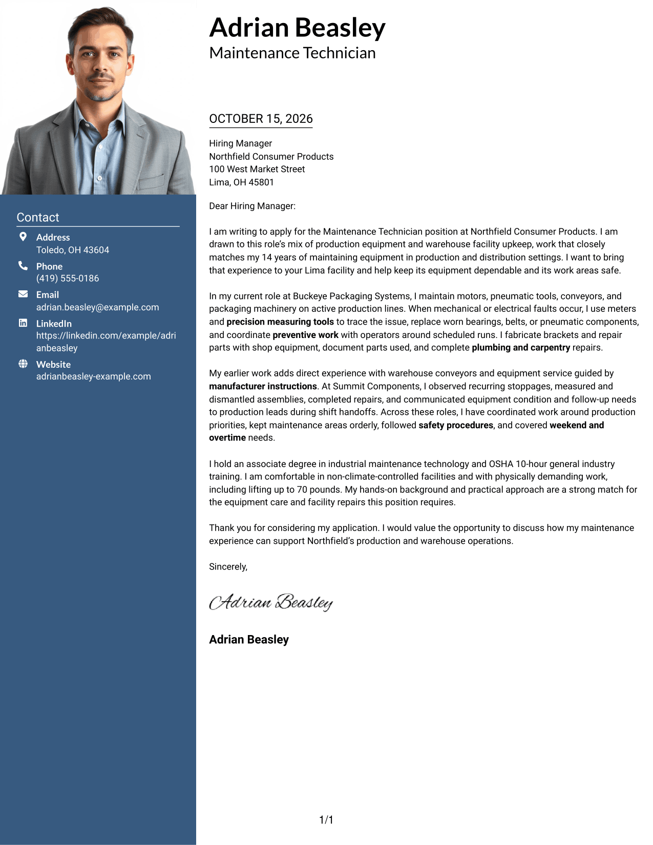 Cover letter example — page 1