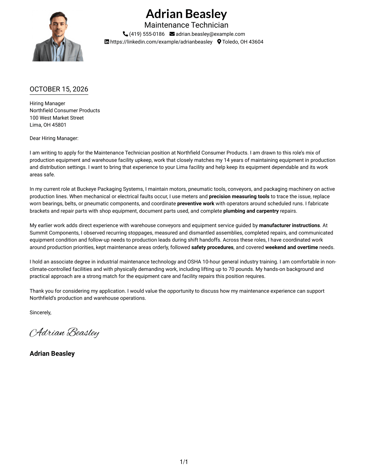 Cover letter example — page 1
