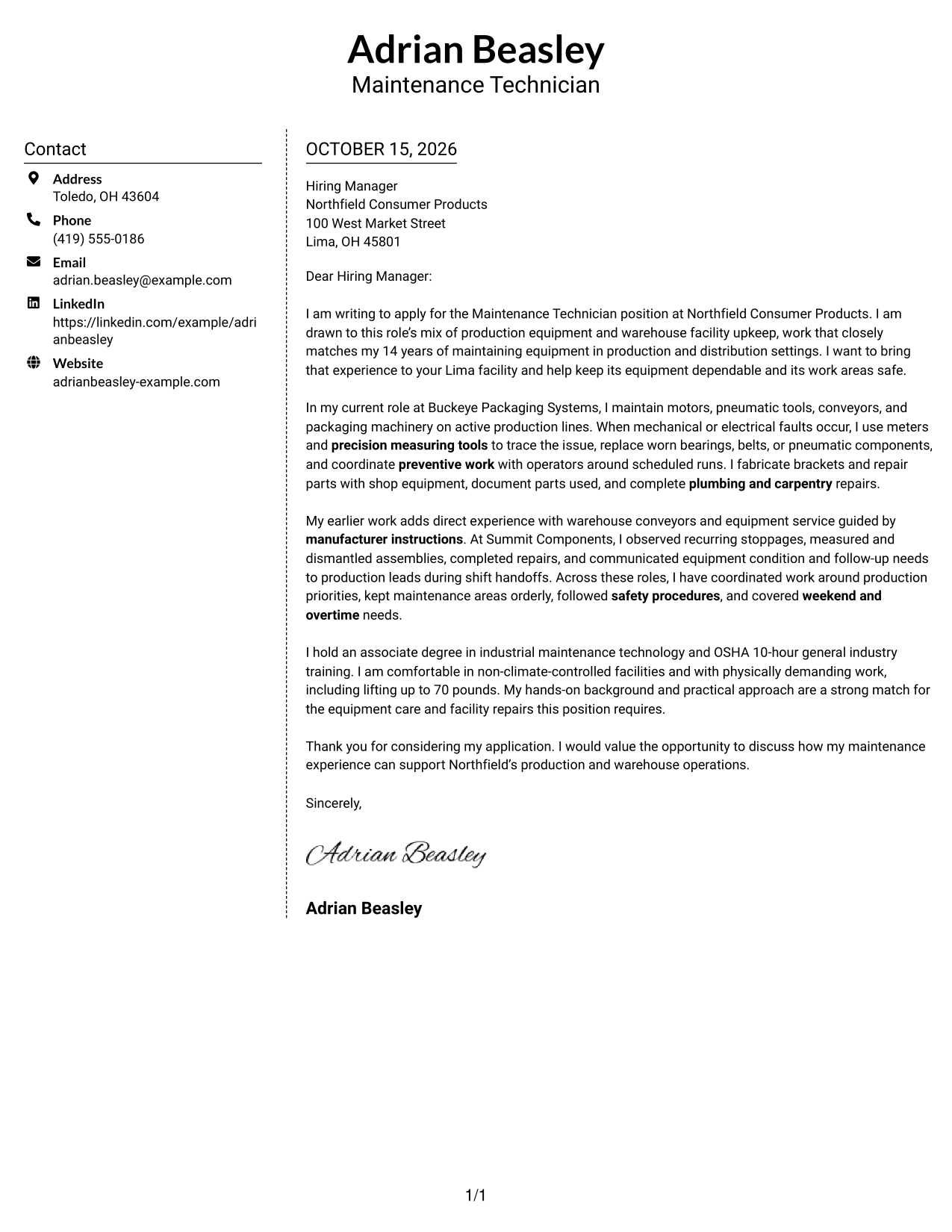 Cover letter example — page 1