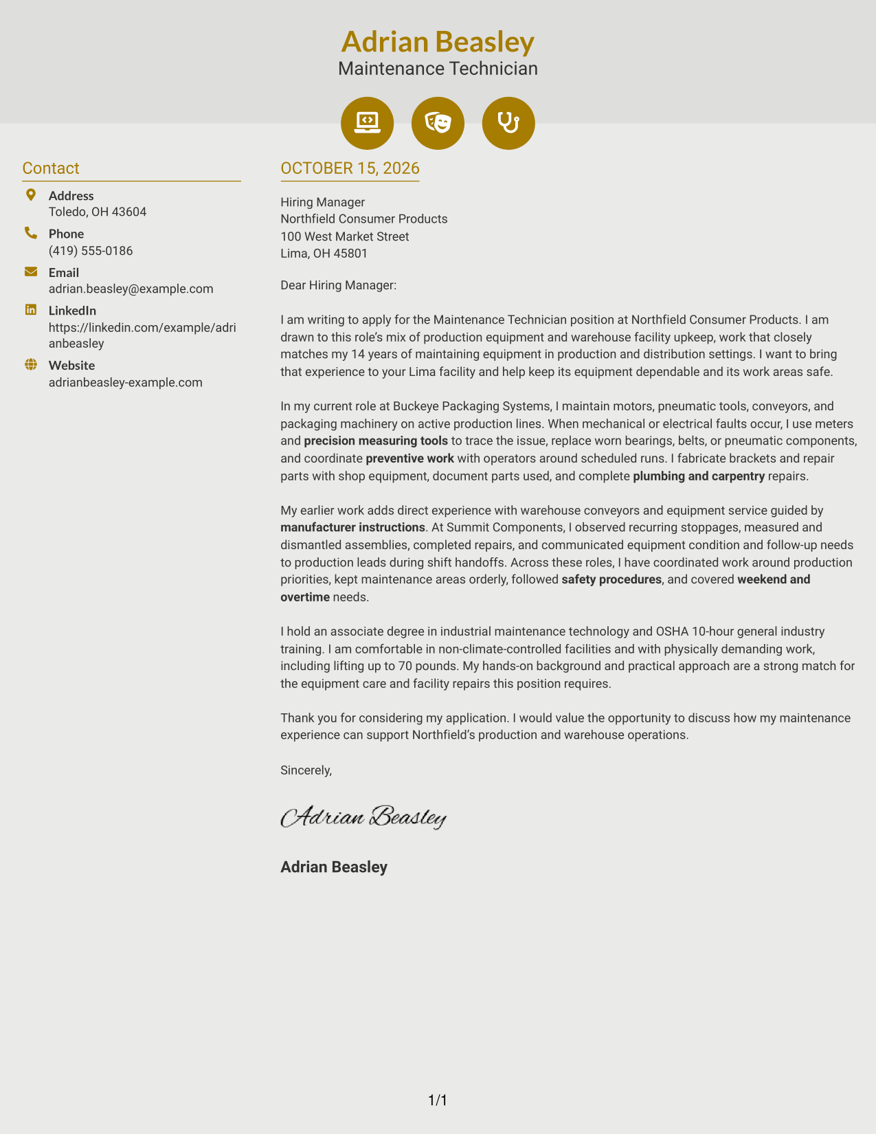 Cover letter example — page 1
