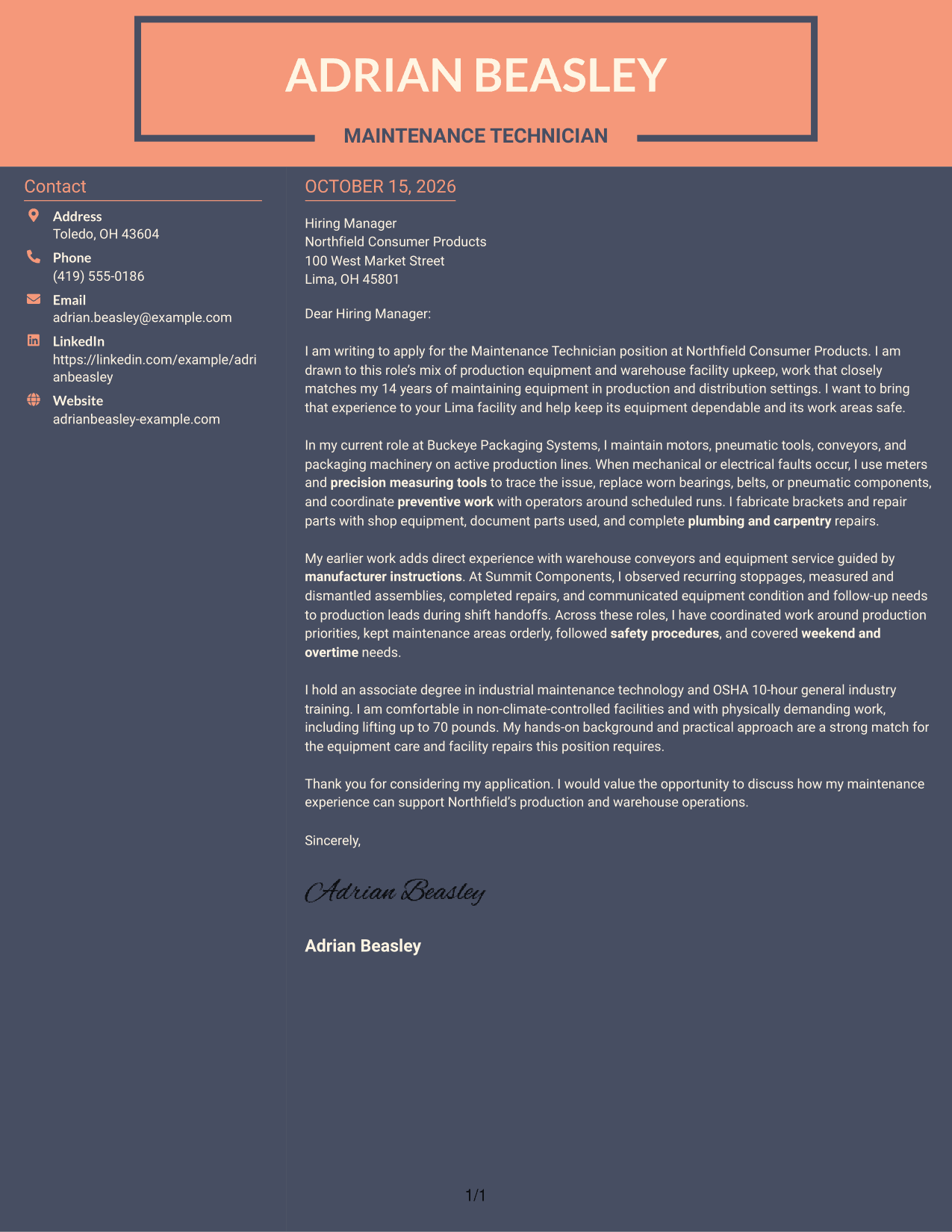 Cover letter example — page 1