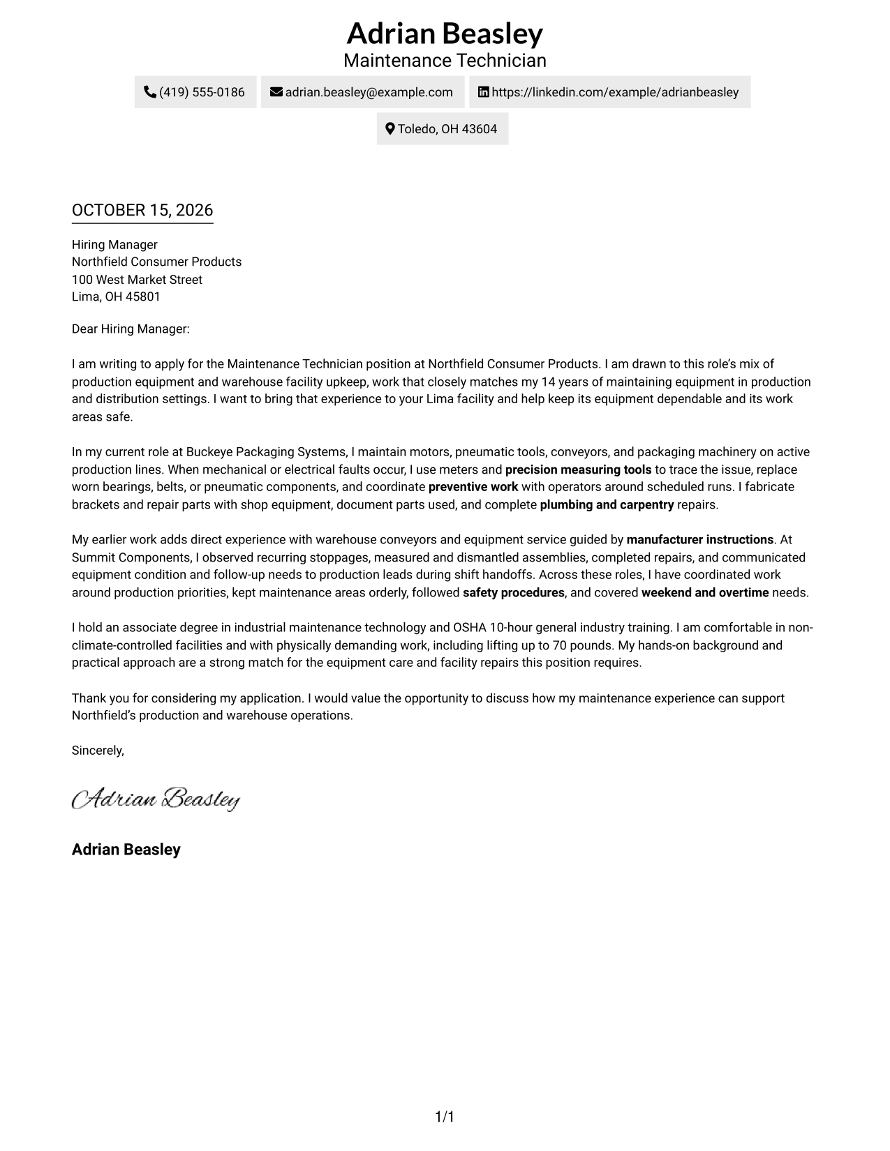 Cover letter example — page 1
