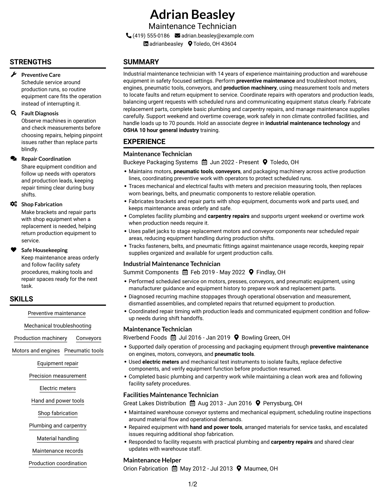Resume example — page 1
