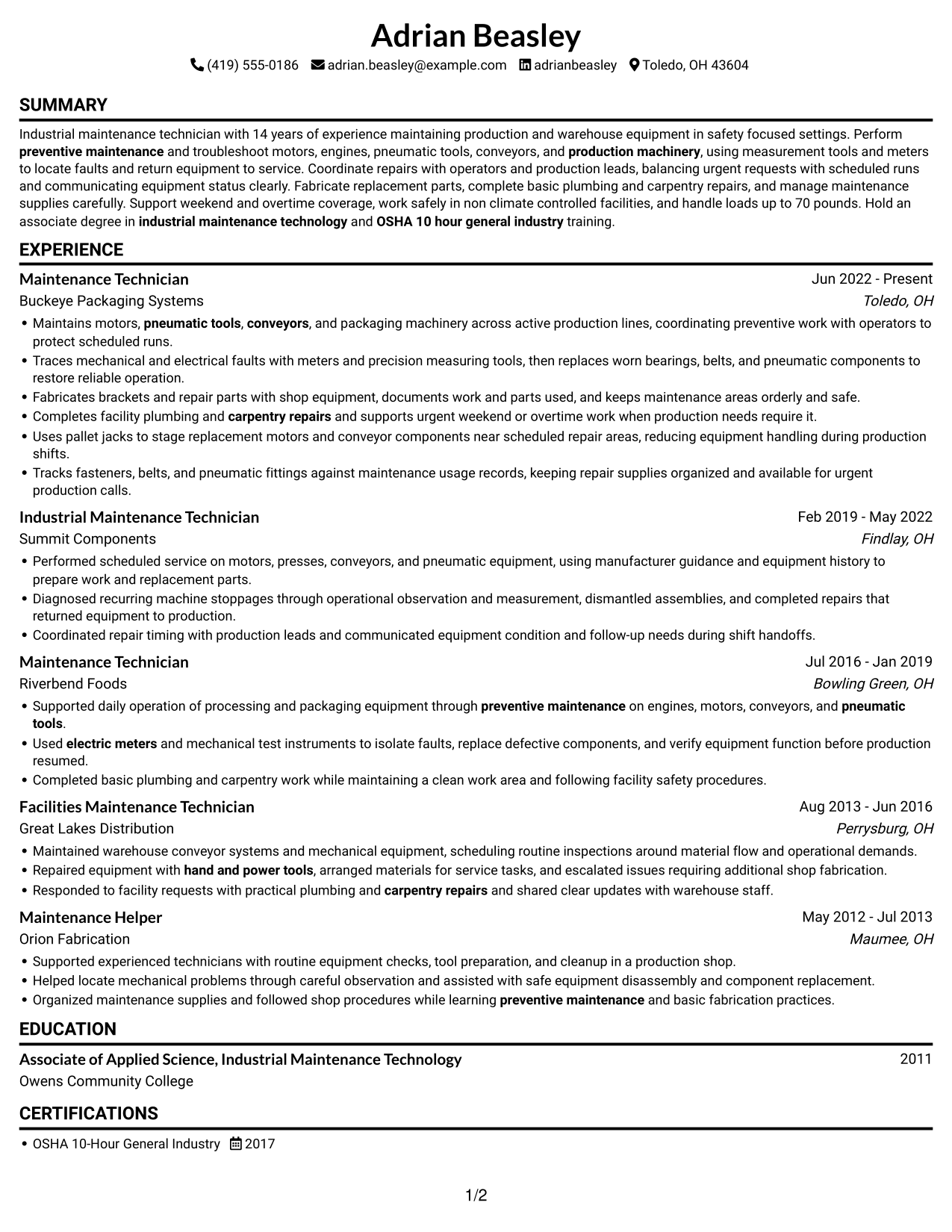 Resume example — page 1