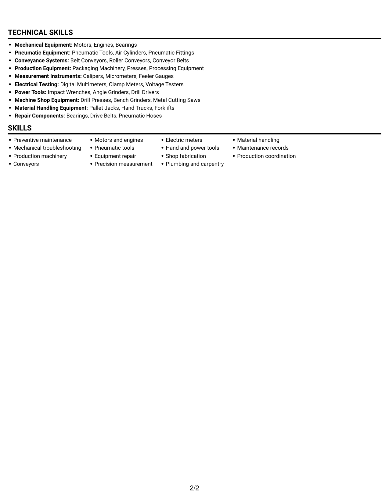 Resume example — page 2