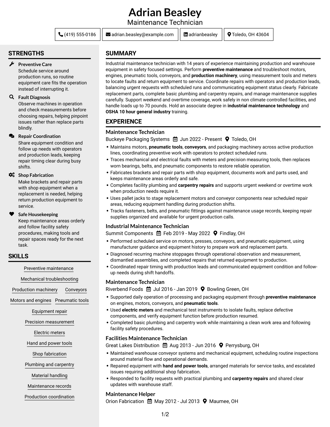 Resume example — page 1