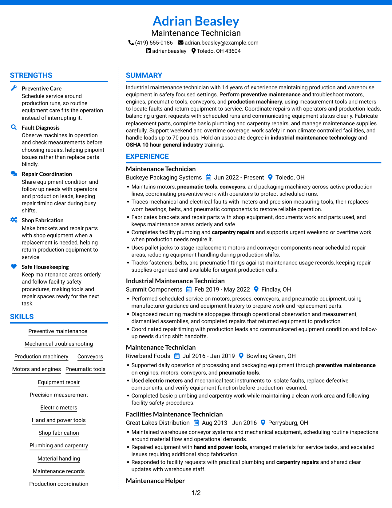 Resume example — page 1