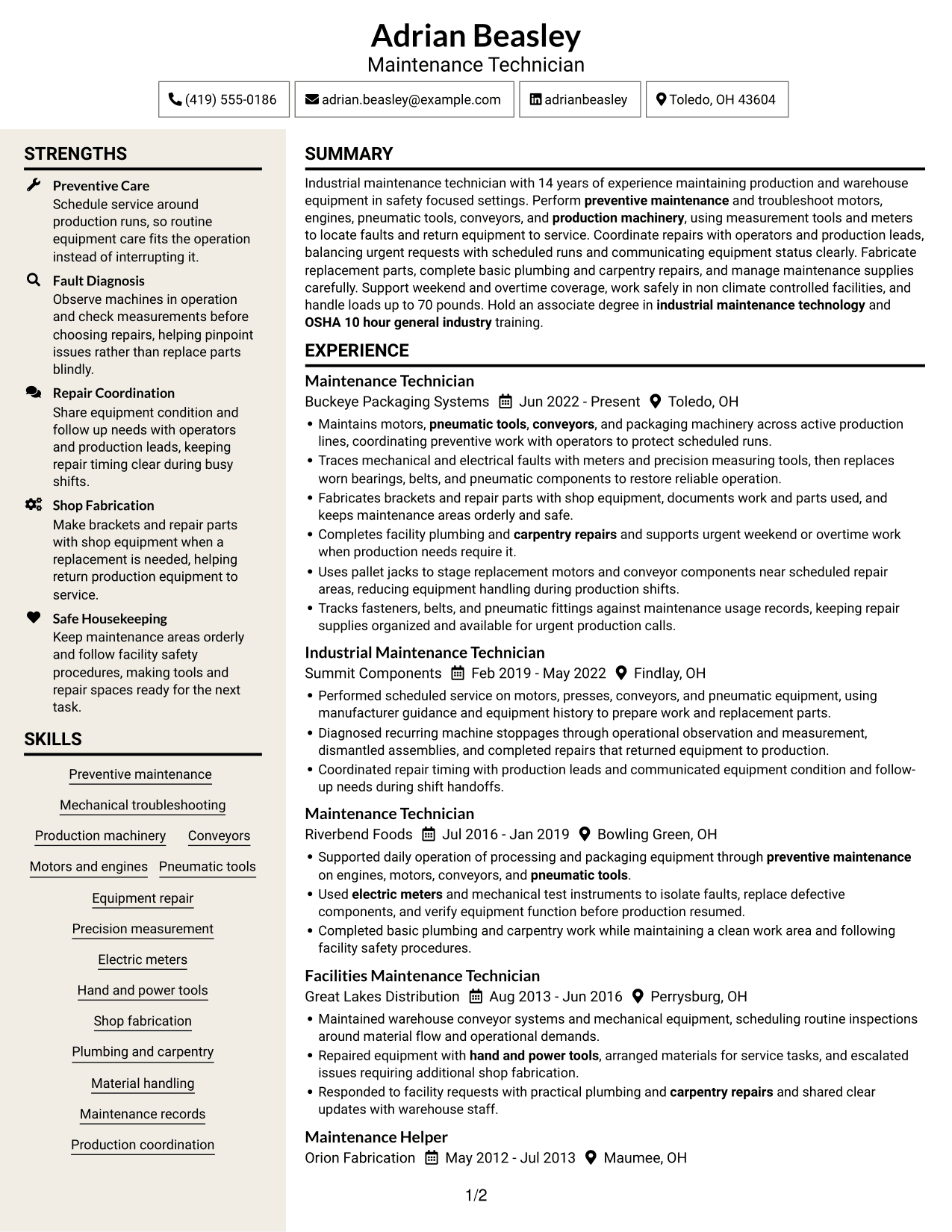 Resume example — page 1