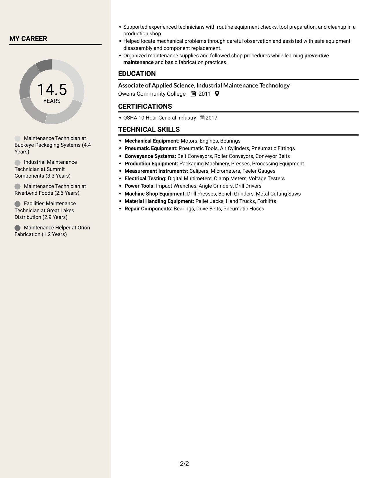 Resume example — page 2