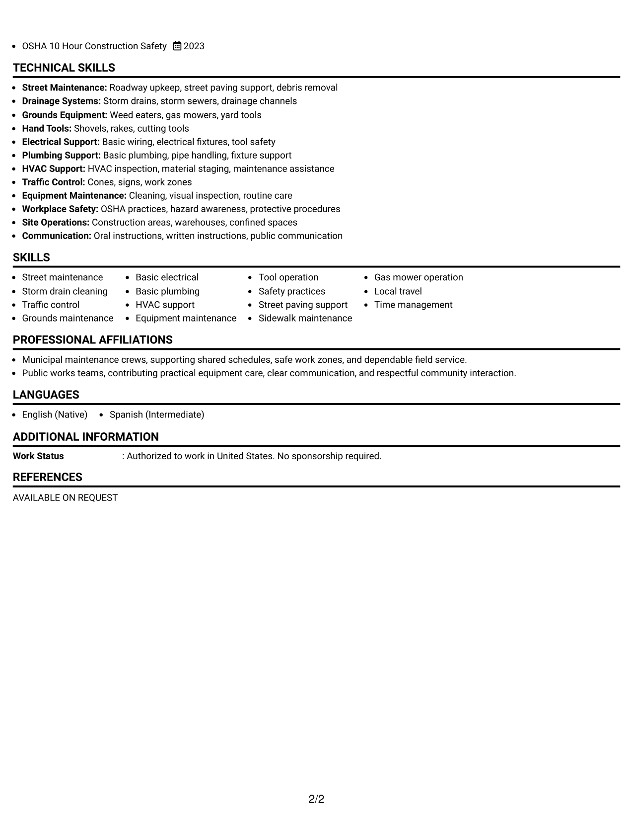 Resume Example Page 2