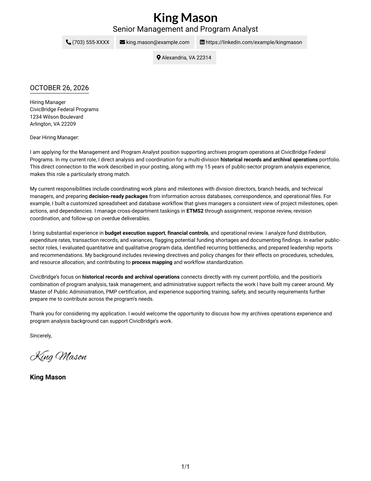 Cover letter example — page 1