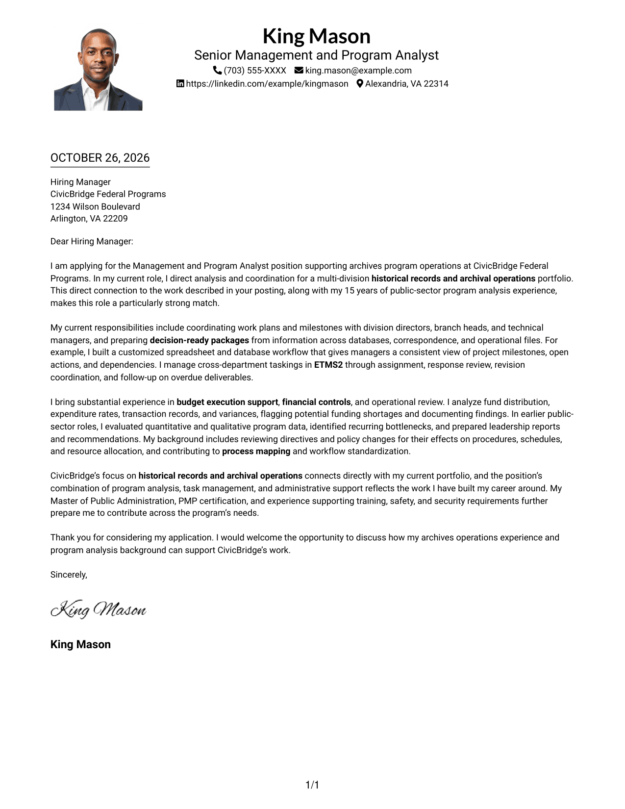 Cover letter example — page 1