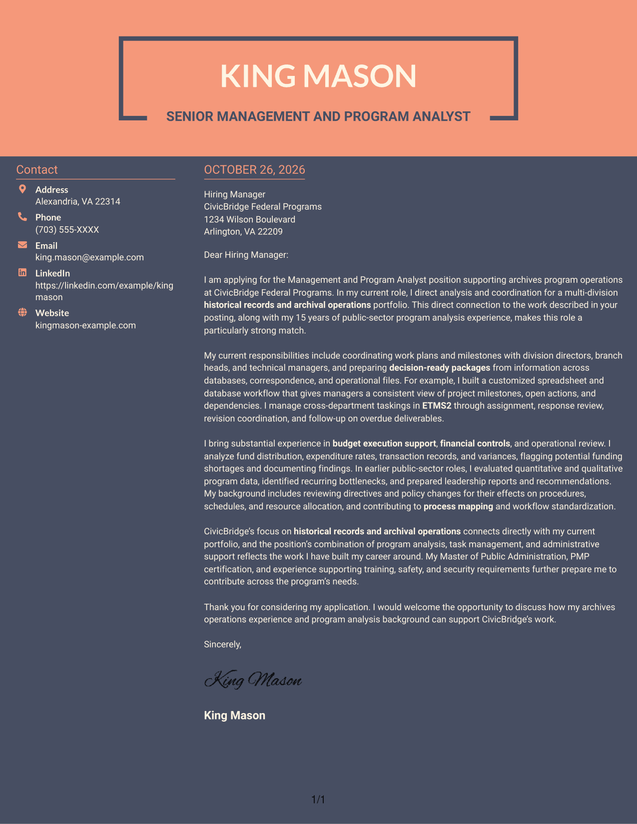 Cover letter example — page 1