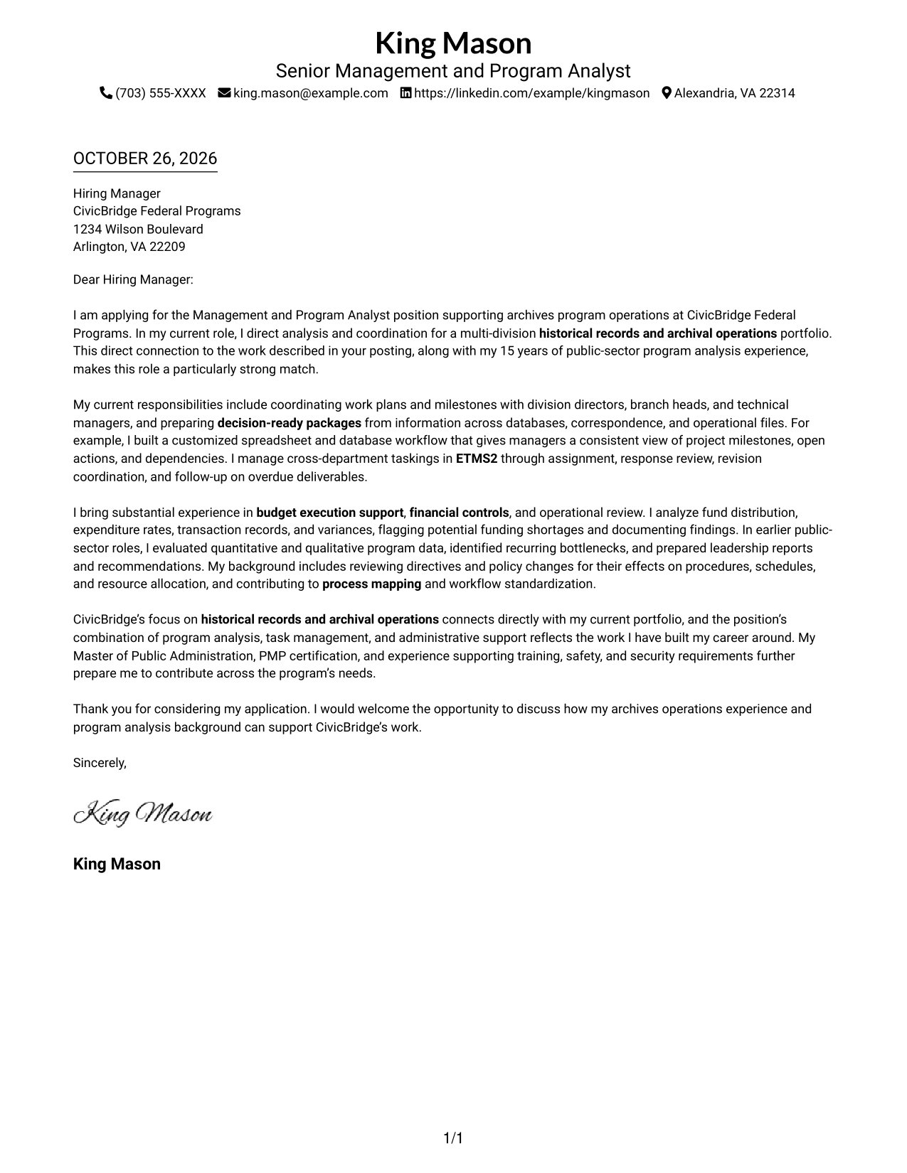 Cover letter example — page 1