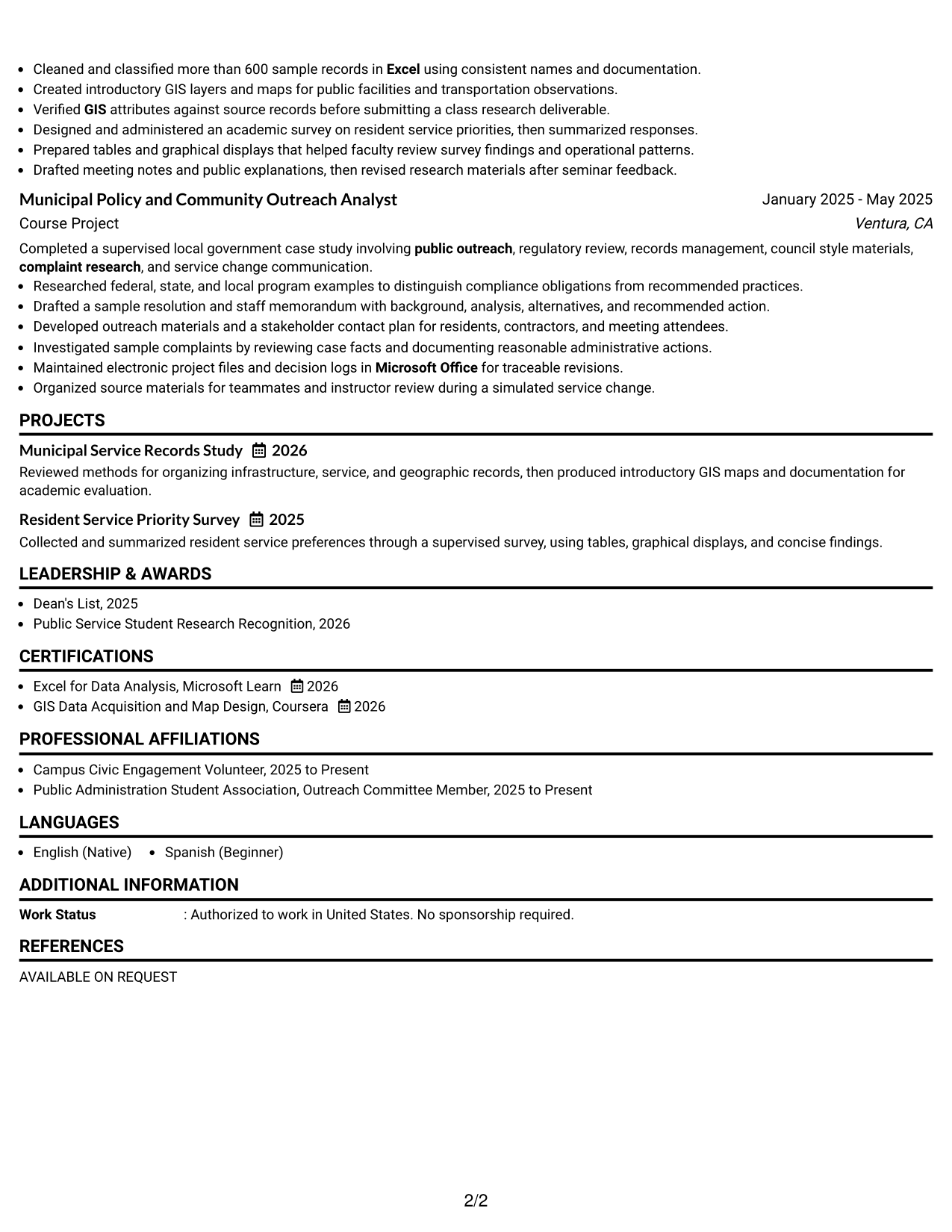 Resume Example Page 2