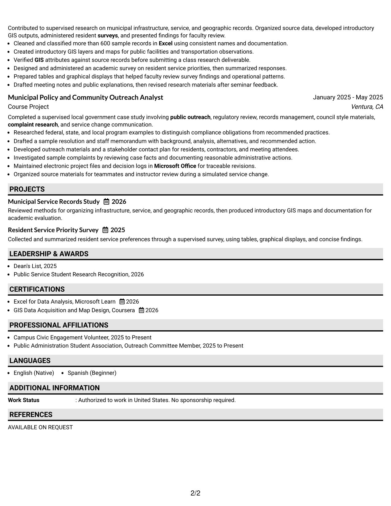 Resume Example Page 2