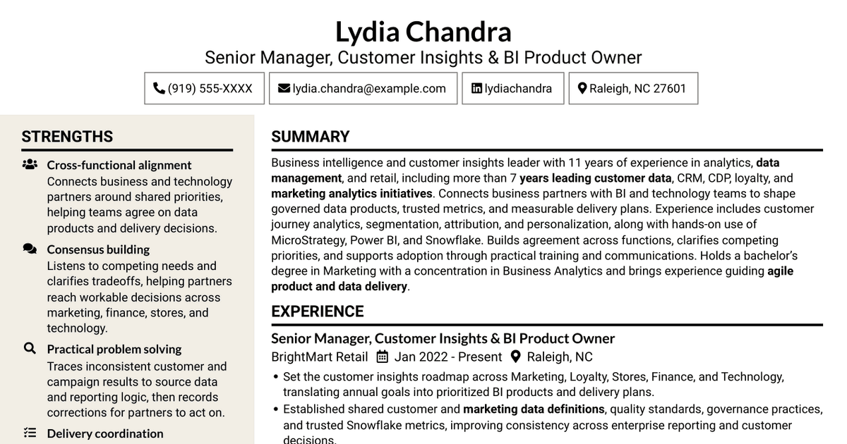 7 Manager, Business Information - Customer Insights & BI Resume Templates with Example