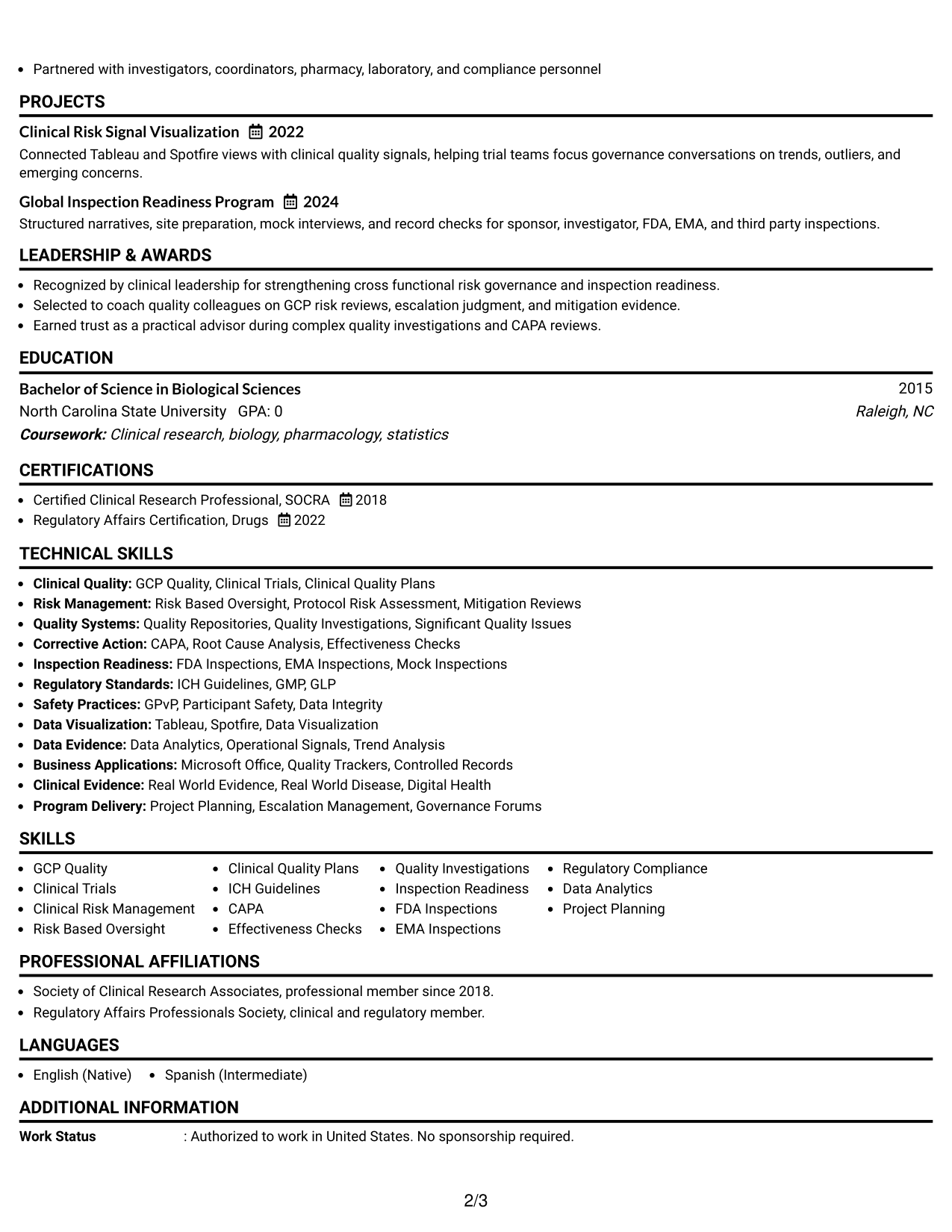 Resume Example Page 2
