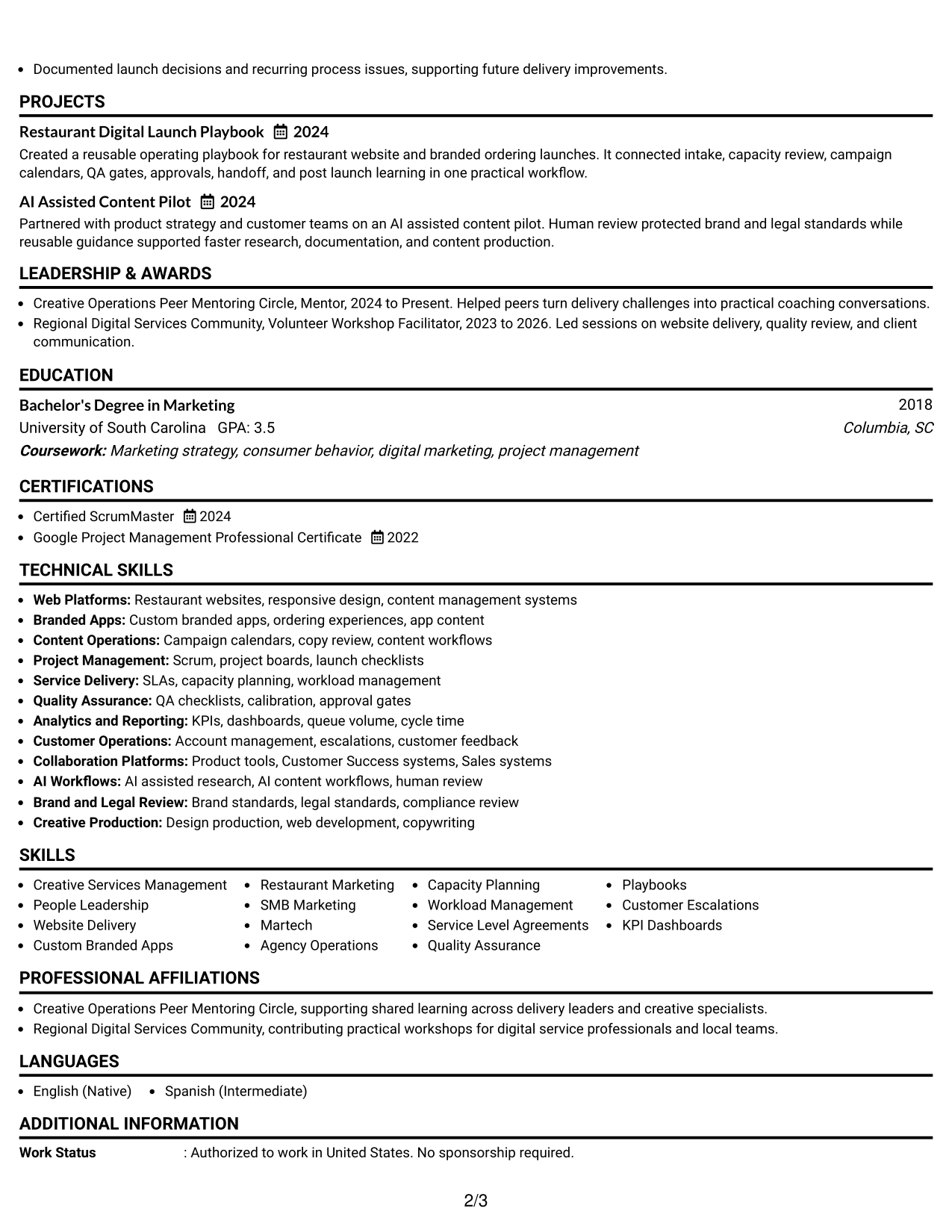 Resume Example Page 2