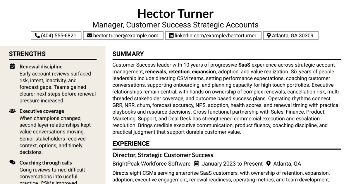 7 Manager, Customer Success Strategic Accounts Resume Templates with Example