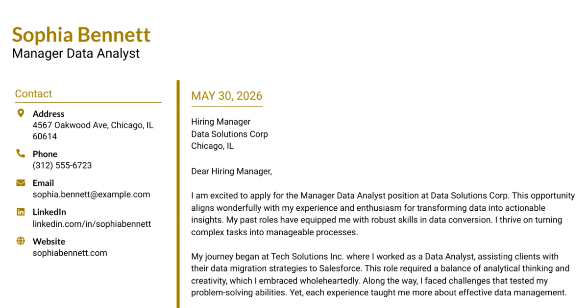 30+ Manager Data Analyst Cover Letter Templates with Example 2026
