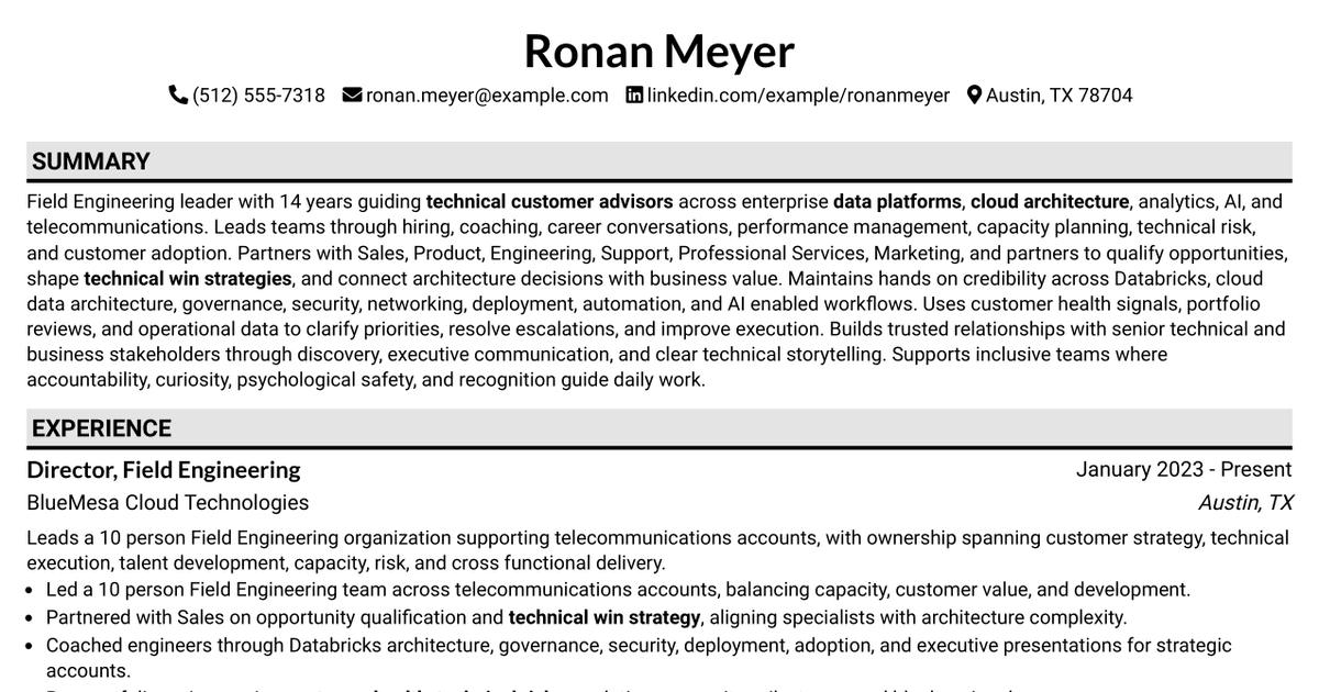 7 Manager, Field Engineering - Global Telecommunications Resume Templates with Example