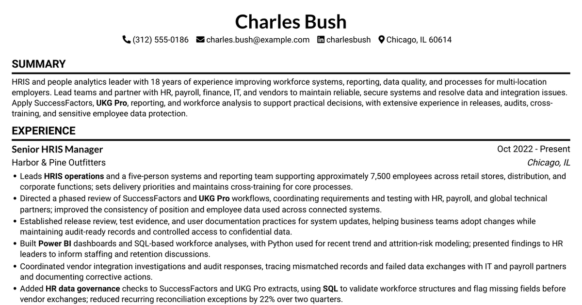 7 Manager, HRIS - SuccessFactors and UKG Resume Templates with Example