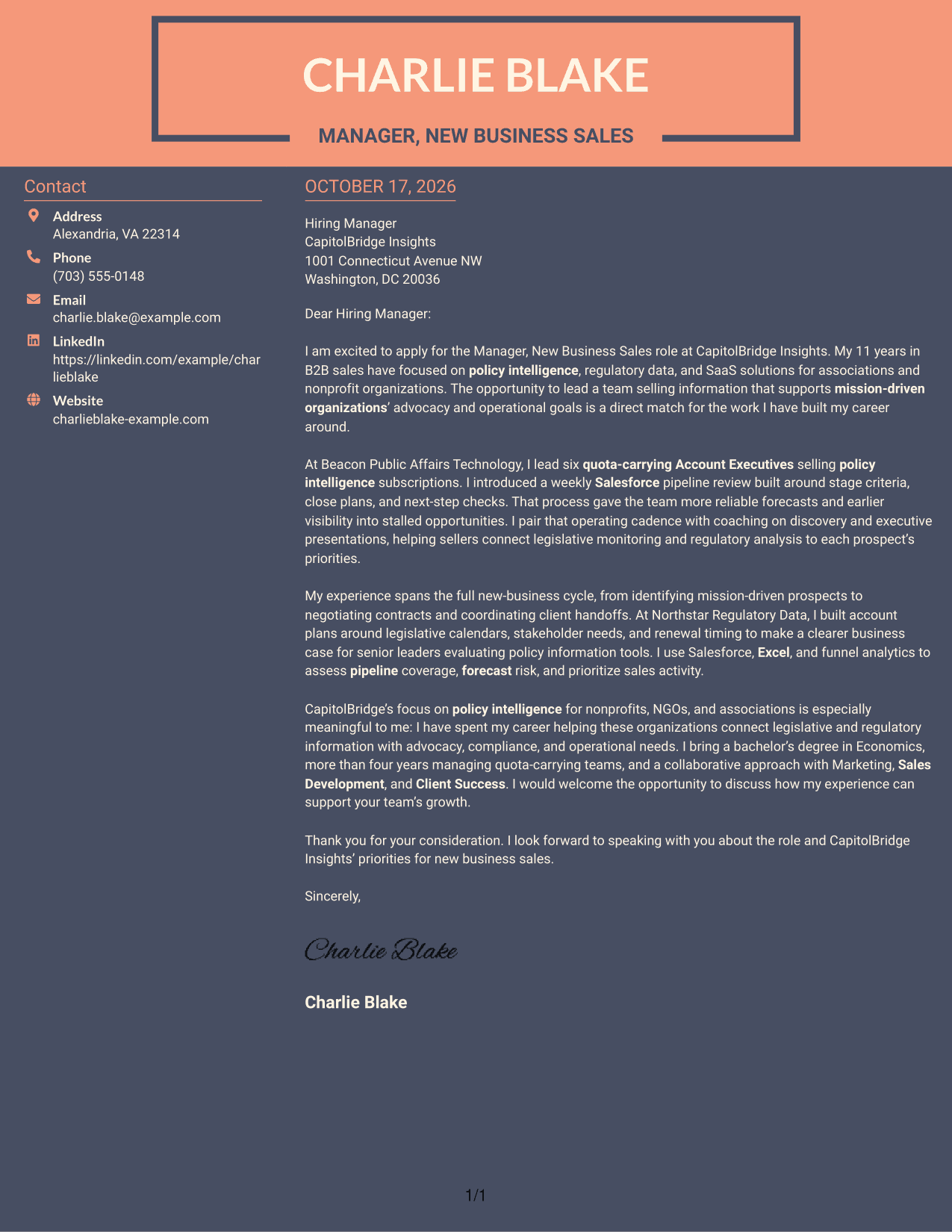 Cover letter example — page 1