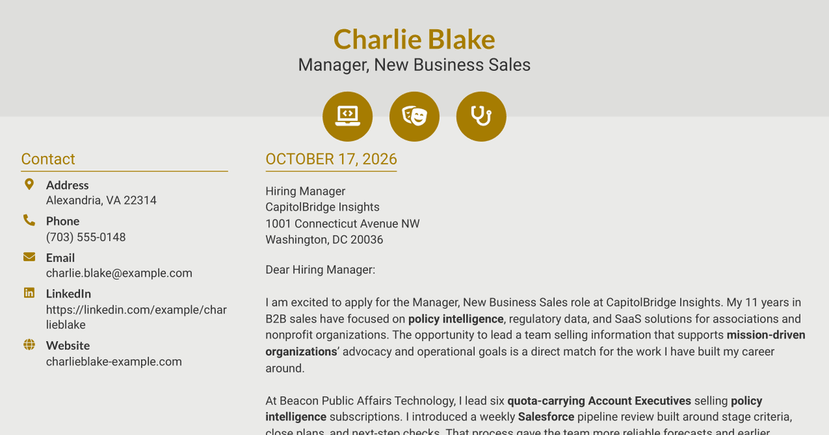 7 Manager, New Business Sales - Policy Intelligence Cover Letter Templates with Example
