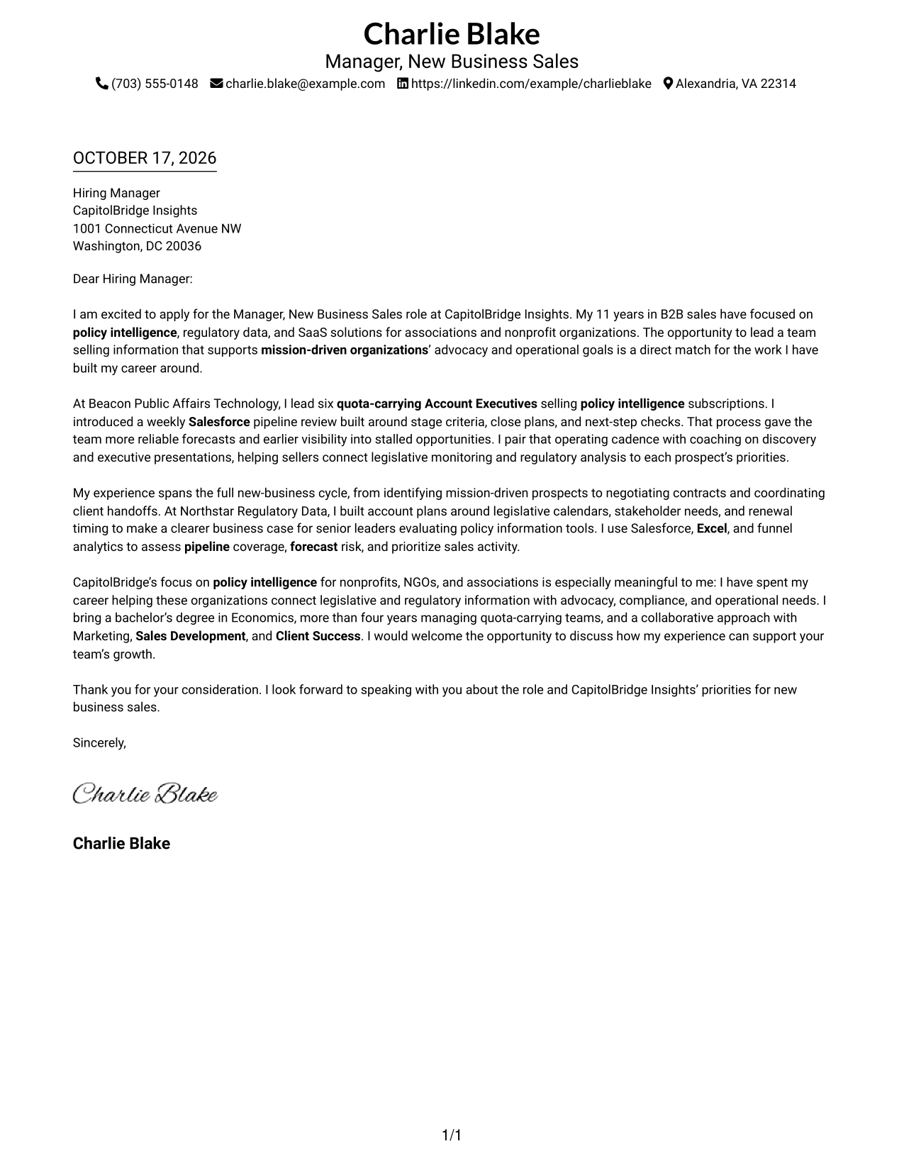 Cover letter example — page 1