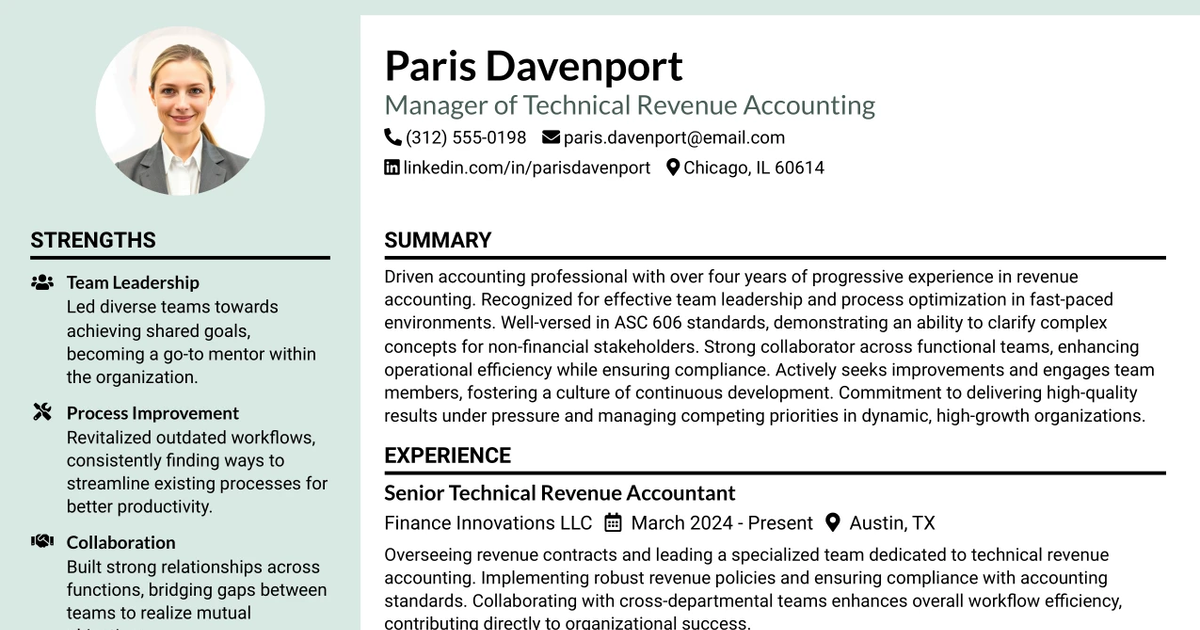 33 Manager of Technical Revenue Accounting Resume Templates with Example 2026 (ATS-Optimized)