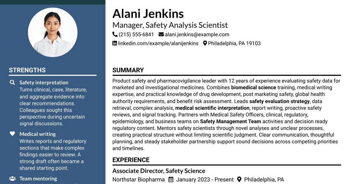 7 Manager, Safety Analysis Scientist Resume Templates with Example