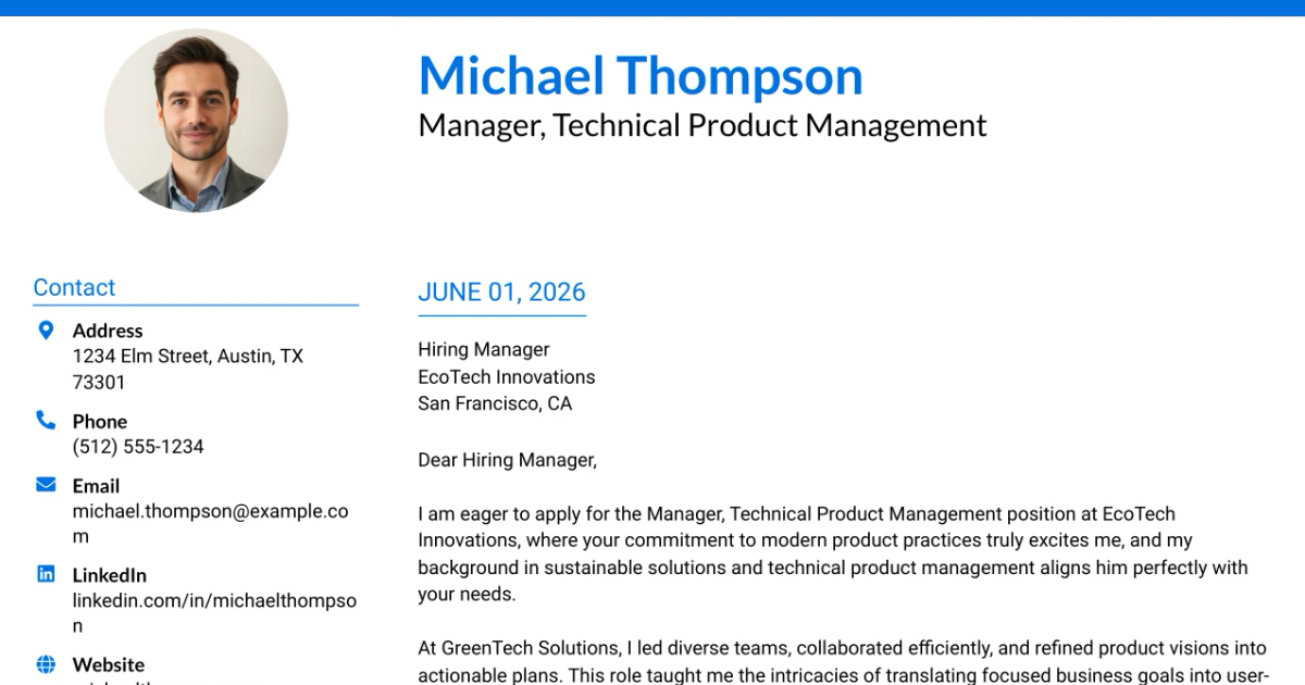30+ Manager, Technical Product Management Cover Letter Templates with Example 2026