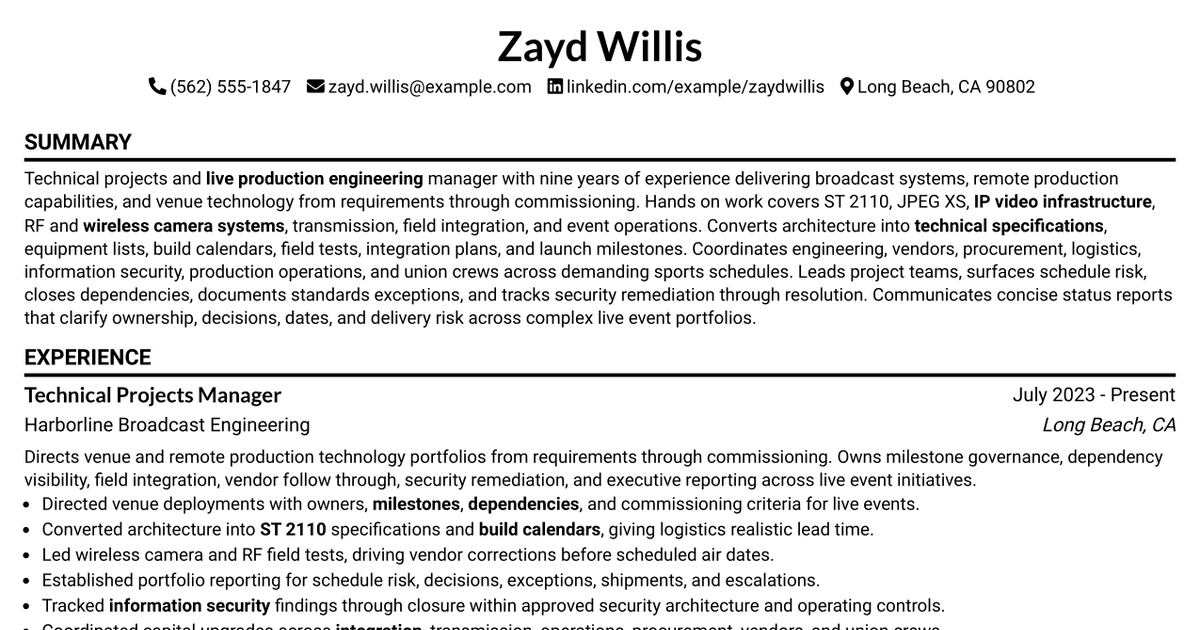 7 Manager, Technical Projects & Innovation Resume Templates with Example