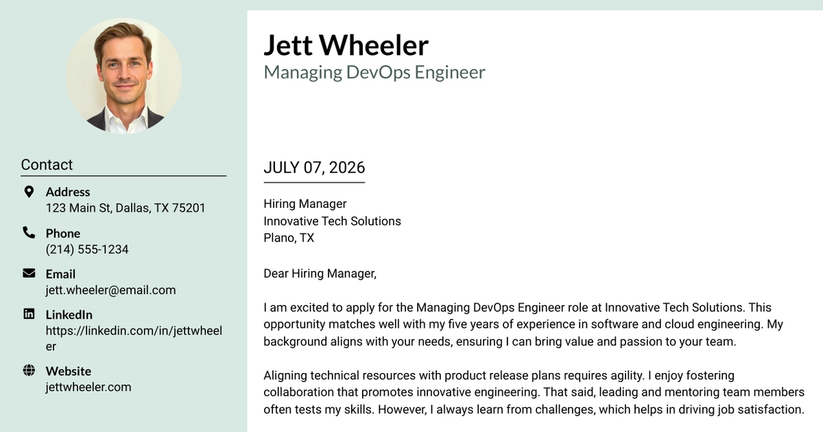 30+ Managing DevOps Engineer Cover Letter Templates with Example 2026