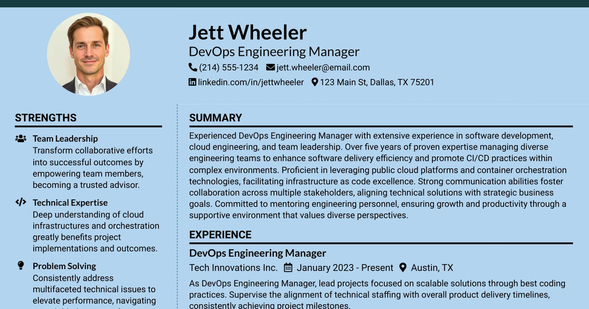 33 Managing DevOps Engineer Resume Templates with Example 2026 (ATS-Optimized)