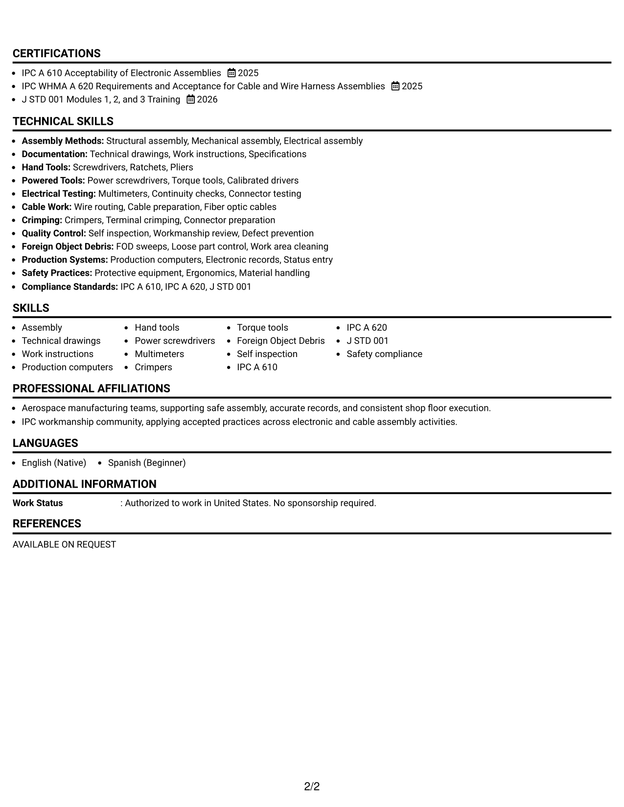 Resume Example Page 2