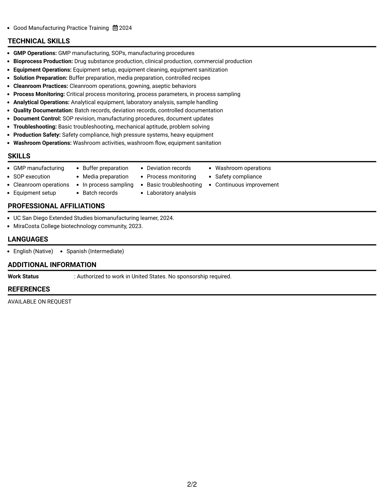 Resume Example Page 2