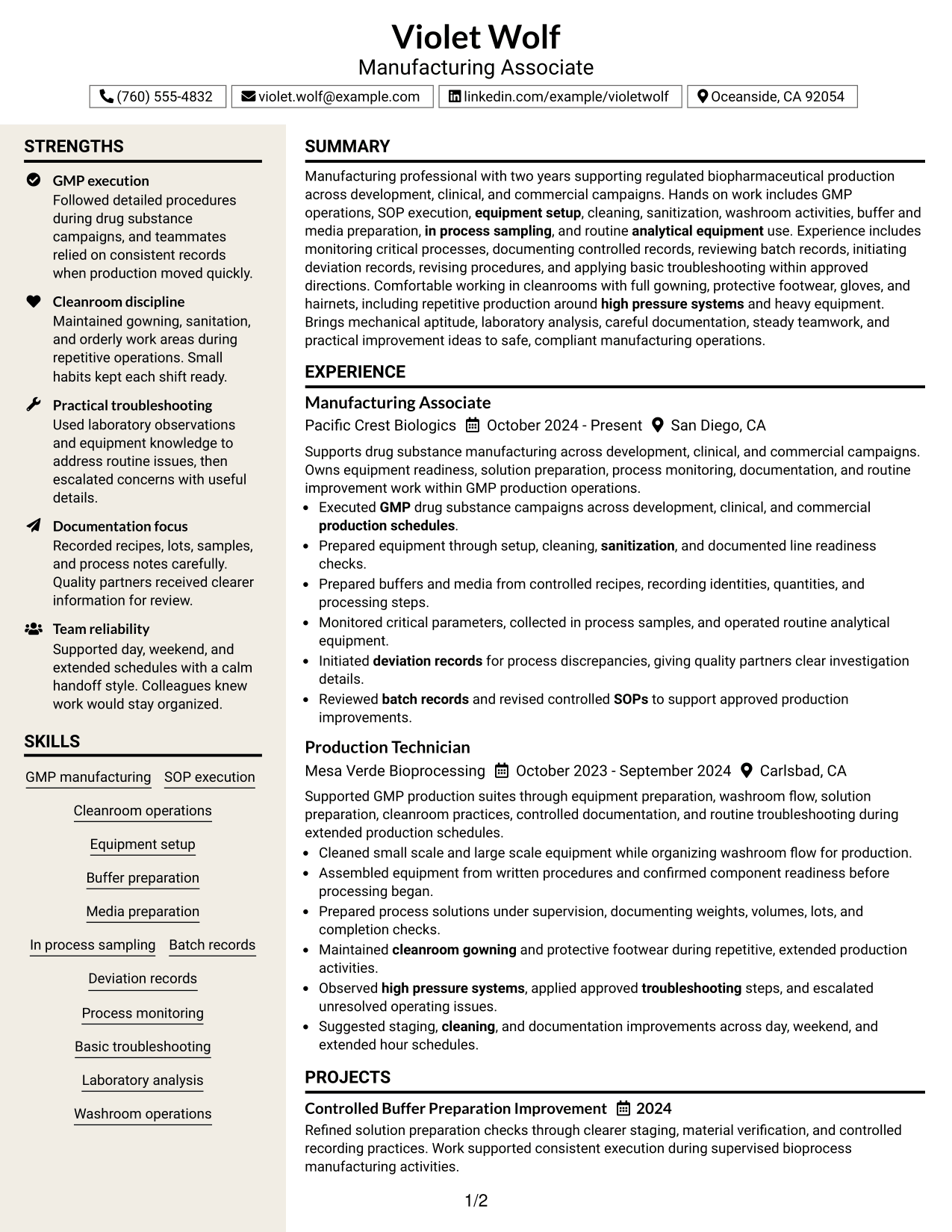 Resume Example Page 1