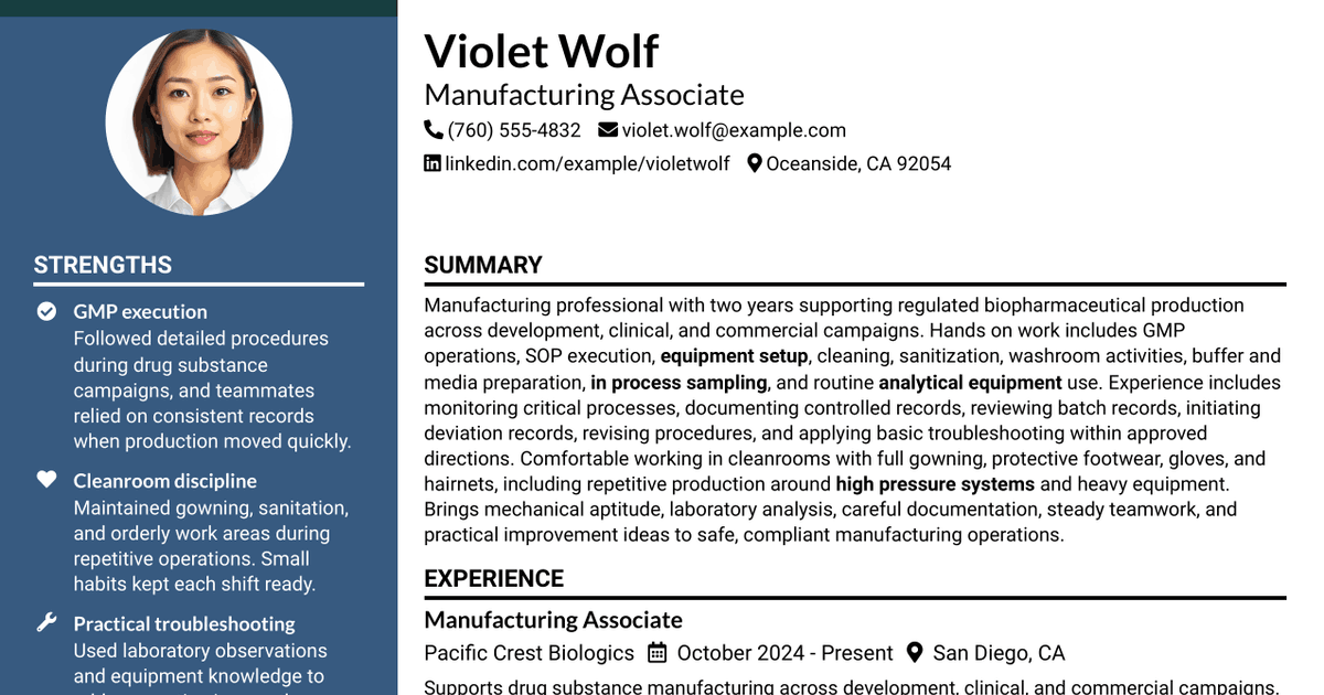 7 Manufacturing Associate Resume Templates with Example