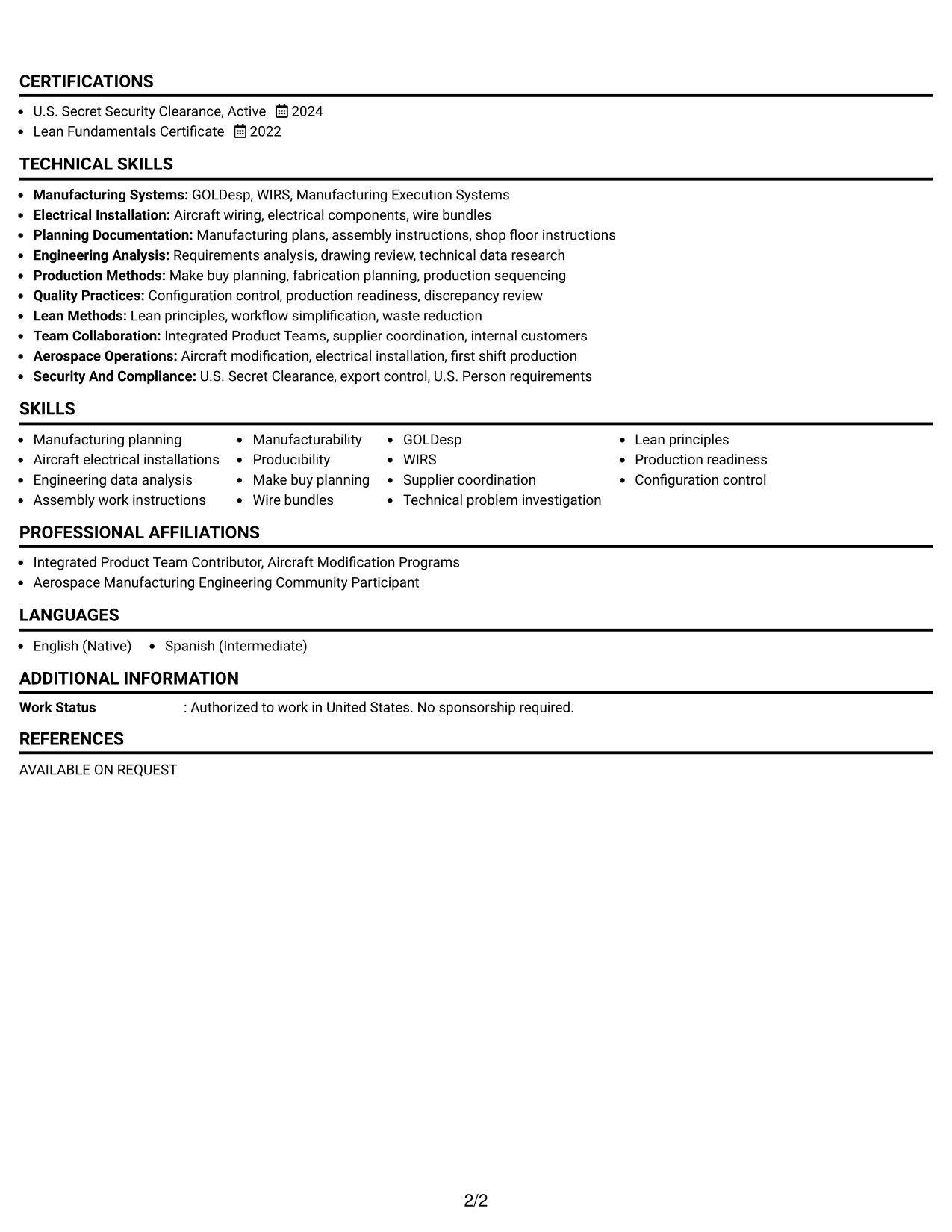 Resume Example Page 2
