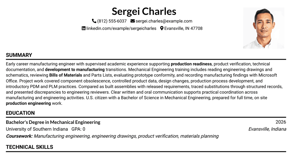 7 Manufacturing Engineer Associate Resume Templates with Example