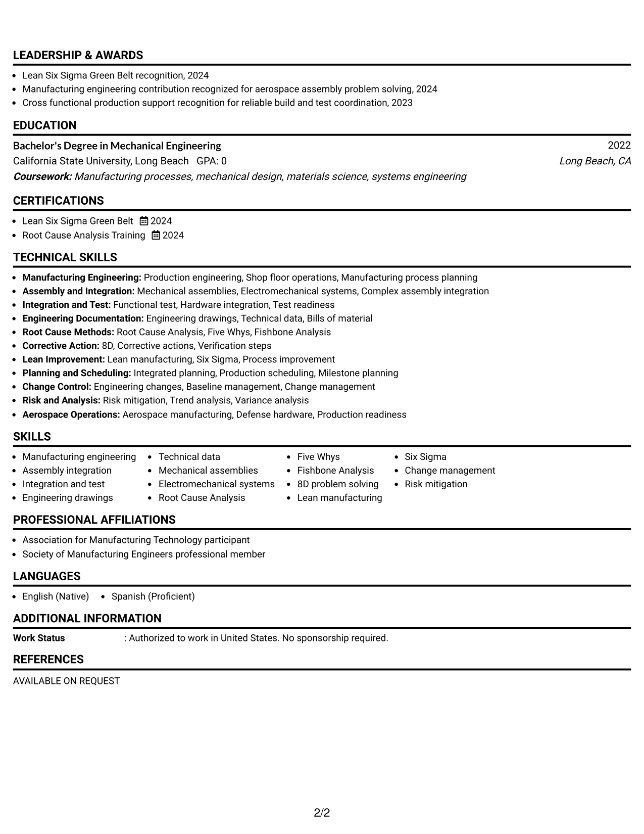 Resume Example Page 2