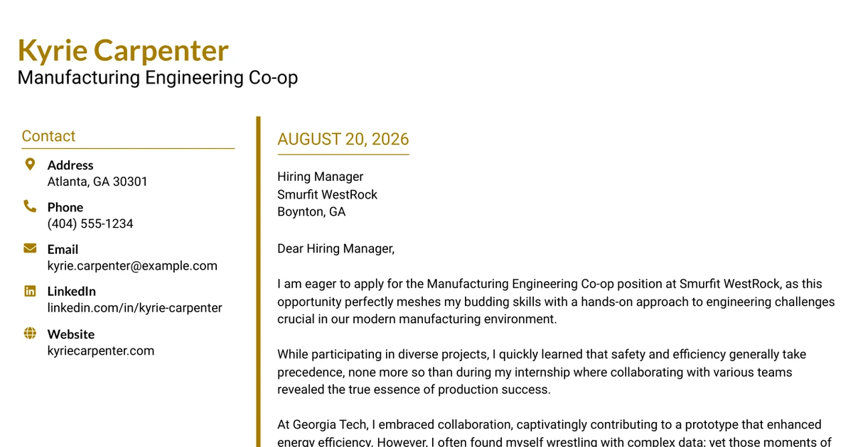 30+ Manufacturing Engineering Co-op Cover Letter Templates with Example 2026