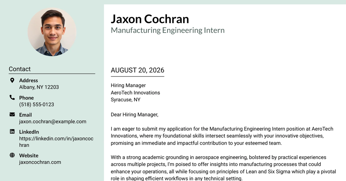 30+ Manufacturing Engineering Intern Cover Letter Templates with Example 2026