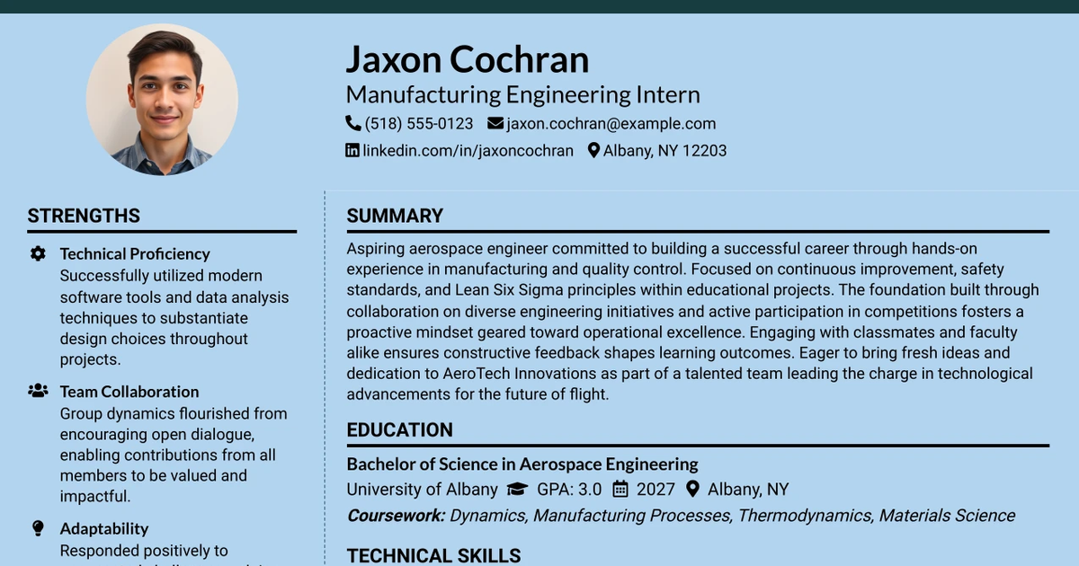 33 Manufacturing Engineering Intern Resume Templates with Example 2026 (ATS-Optimized)