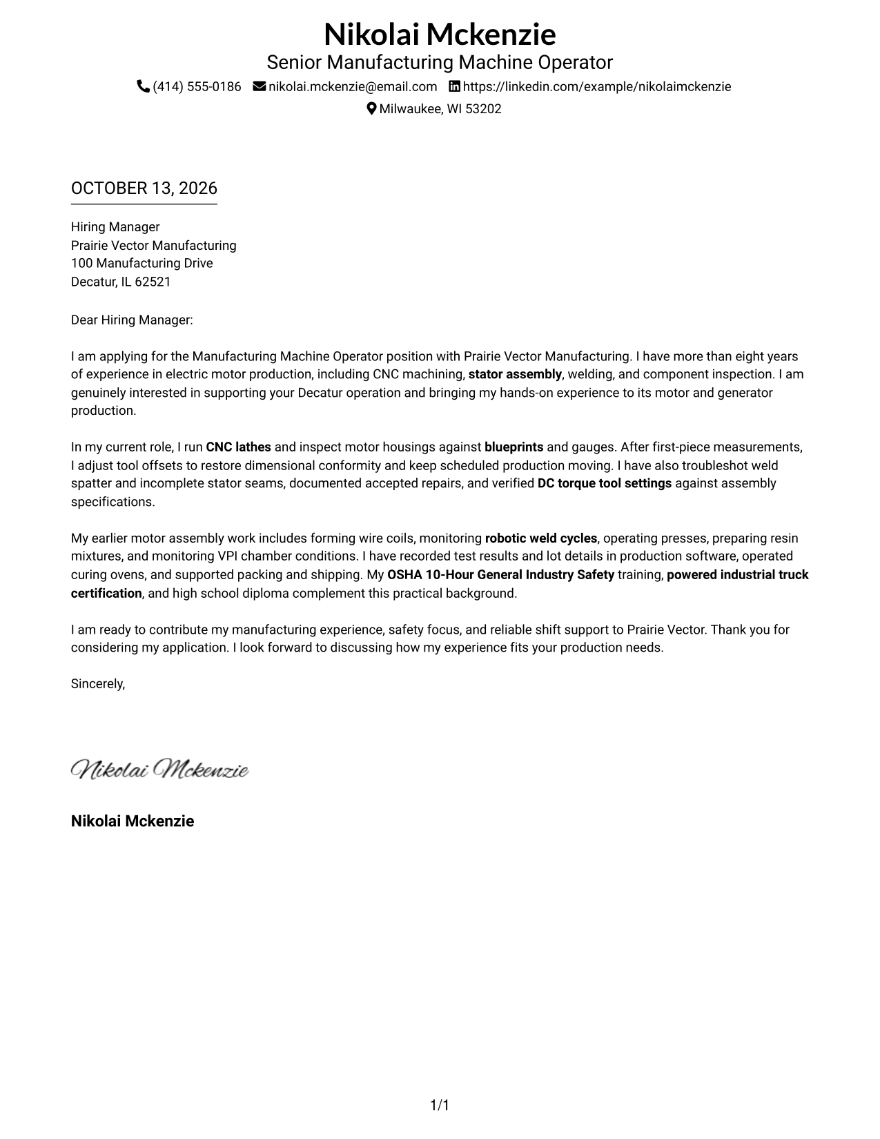 Cover Letter Example Page 1