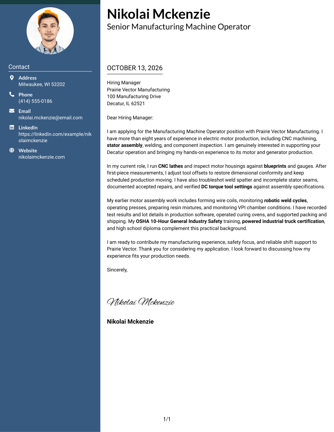 Cover Letter Example Page 1