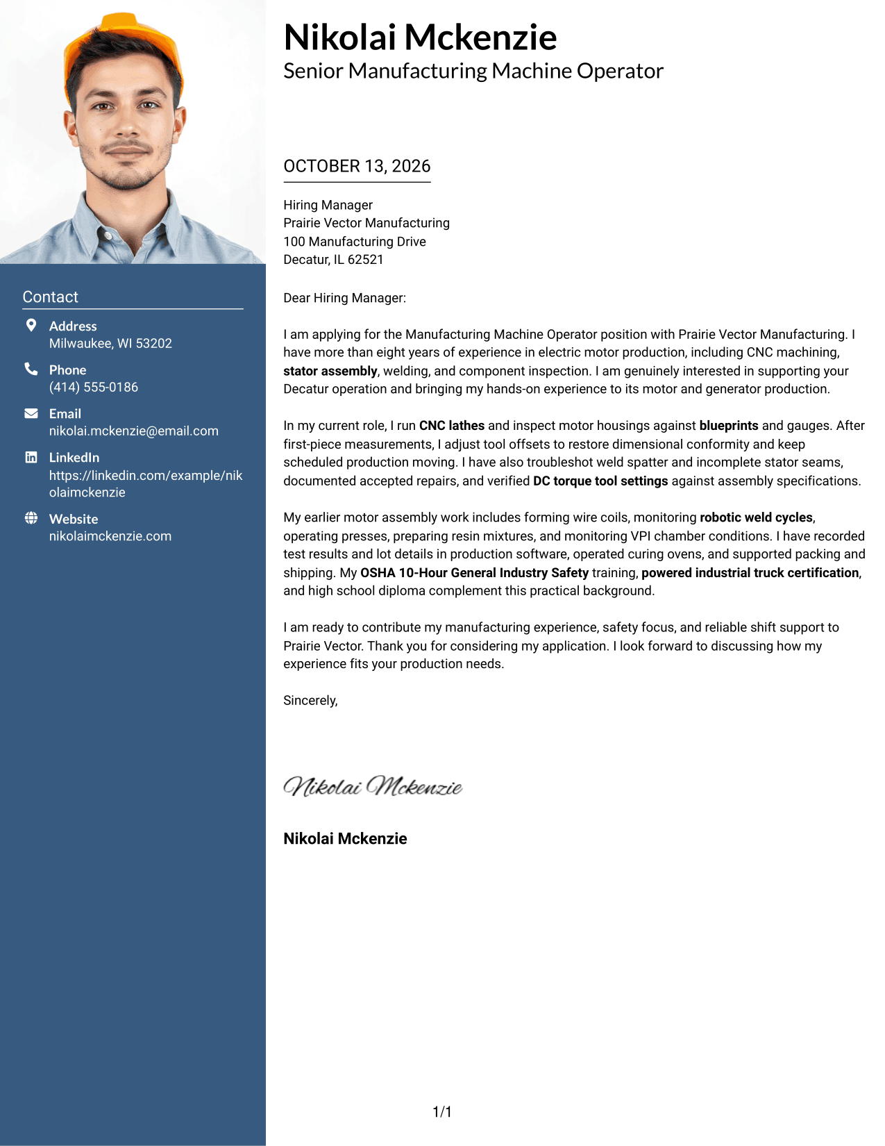 Cover Letter Example Page 1